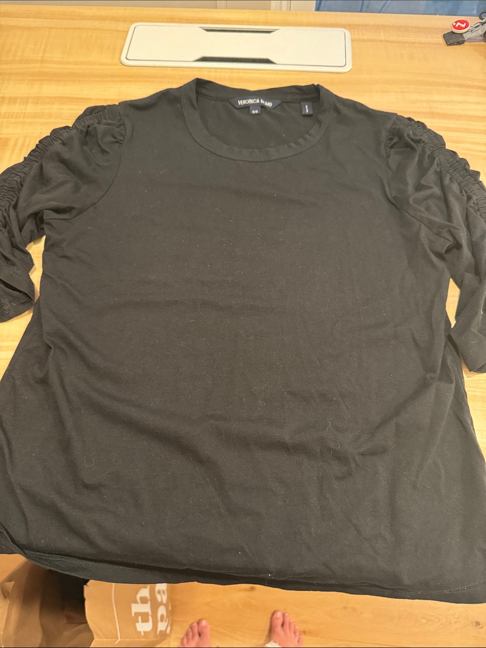 Veronica Beard Black Short Sleeve Tee with Ruched Sleeves